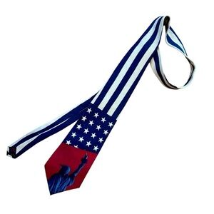 Vtg Tommy Hilfiger Tie 100% Silk U.S.A. American Flag Statue of Liberty